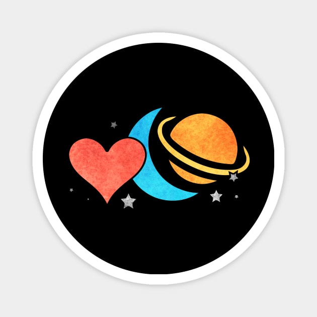 Love, Moon, Saturn Magnet by Kelly Louise Art